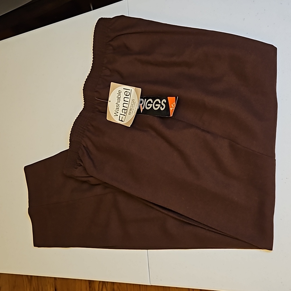 VINTAGE BRIGGS NEW YORK PANTS SLACKS 16 BROWN ELASTIC WAIST POCKETS NEW